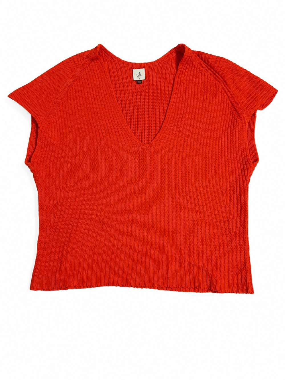 CAbi Bright Red Ribbed V-Neck Knit Tank